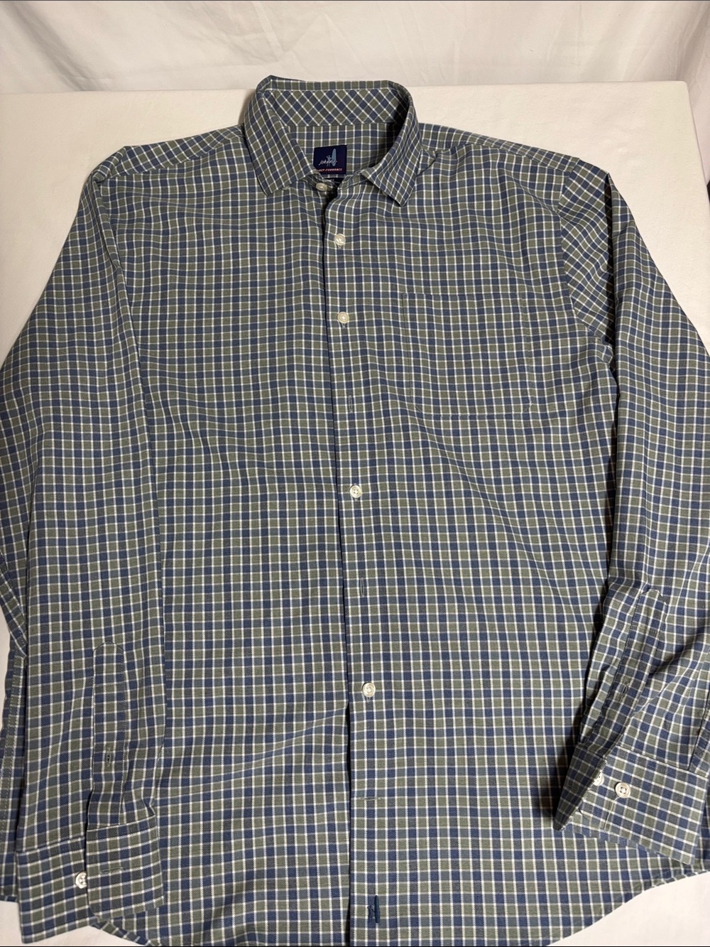 Johnnie-O Prep-Formance Men’s Large Blue Green Plaid Performance Shirt